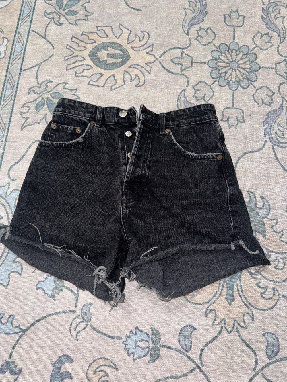 Zara Washed Black High-Rise Denim Shorts